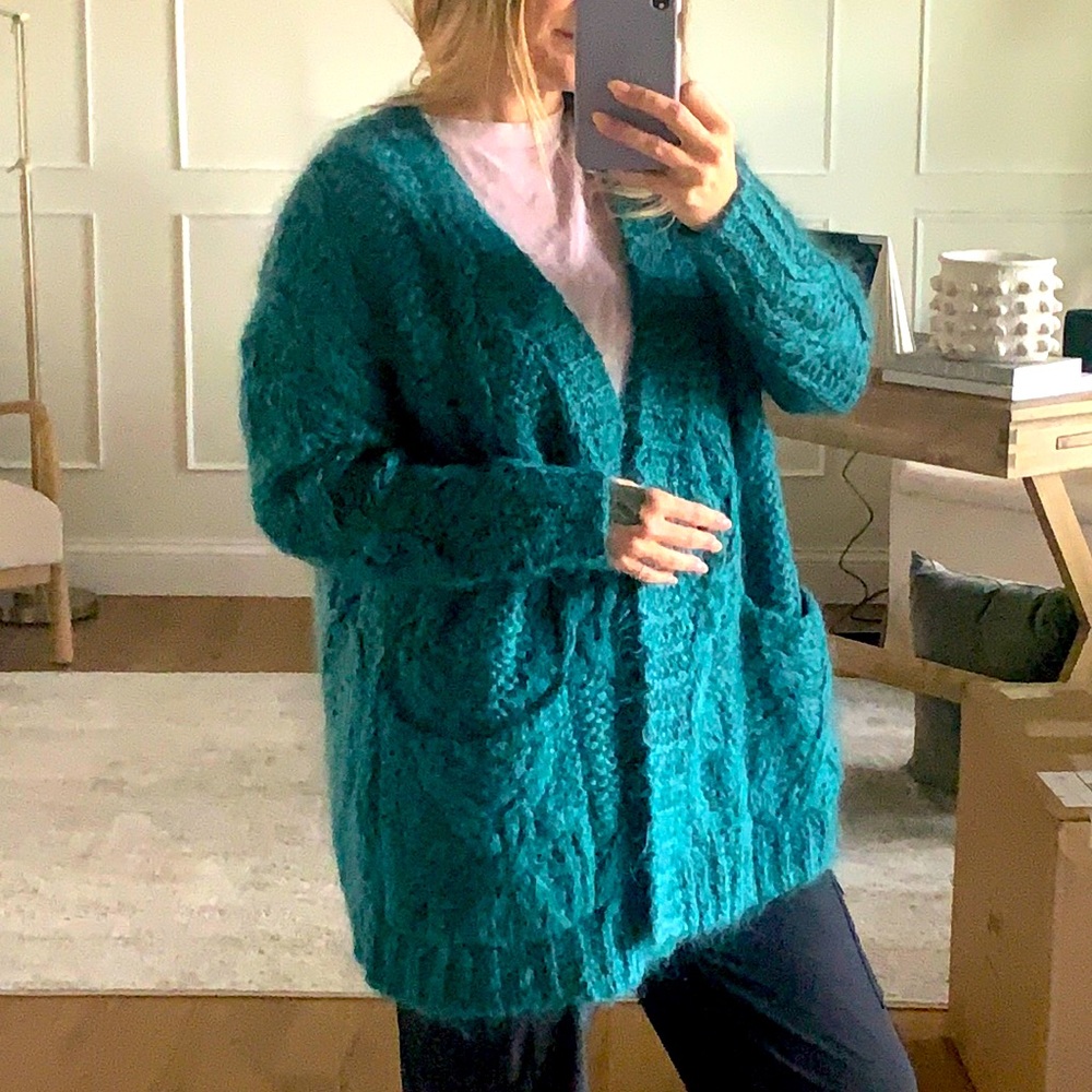 Free People Chunky Knit Teal Sweater  🤍